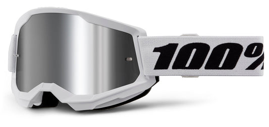 100% Strata 2 Junior Youth Offroad Goggle White - Mirror Silver Lens