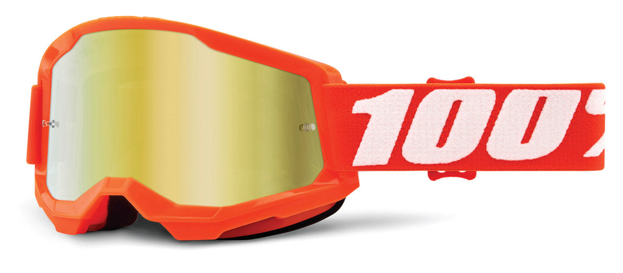 100% Strata 2 Offroad Goggle Neon Orange - Mirror True Gold Lens