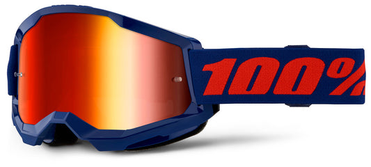 100% Strata 2 Offroad Goggle Navy - Mirror Red Lens