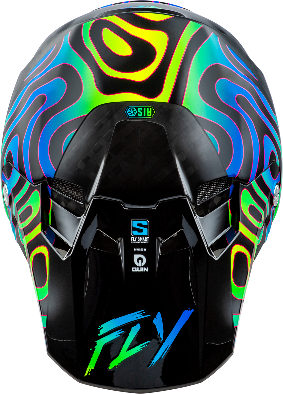 FLY Racing 2025 Youth Formula S Carbon Zen Helmet Black Carbon/Blue/Yellow Youth Large