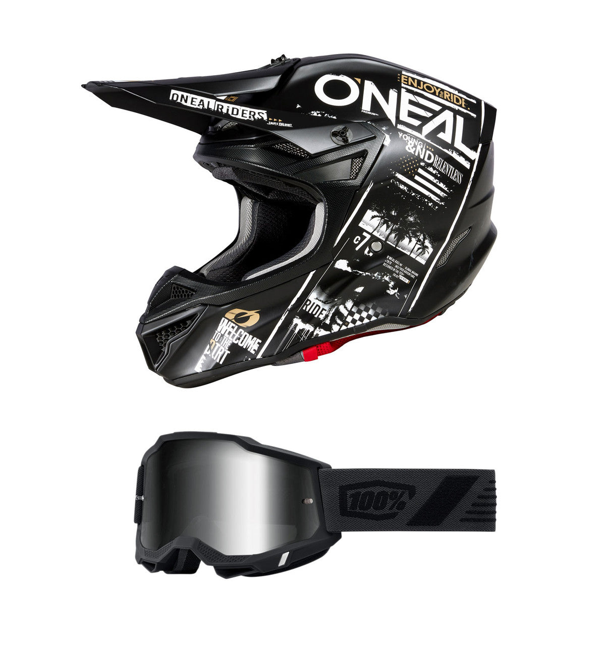 O'Neal 2024 5 Series Attack V.23 Helmet and Goggle Combo Black/White