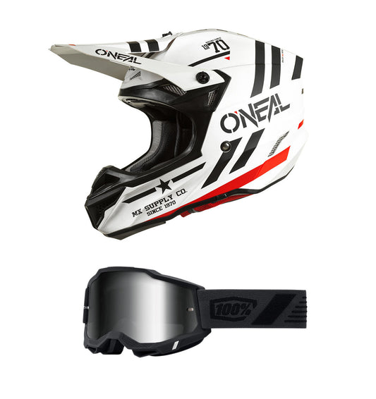 O'Neal 2024 5 Series Squadron Helmet and Goggle Combo White/Black