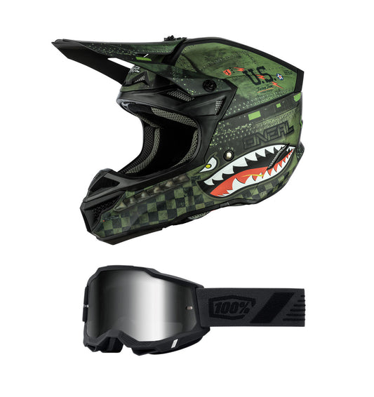 O'Neal 2024 5 Series Warhawk Helmet and Goggle Combo Black/Green
