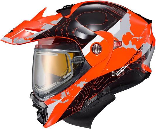 Scorpion EXO-AT960 Cold Weather Electric Snow Helmet Topographic Hi-Viz Orange