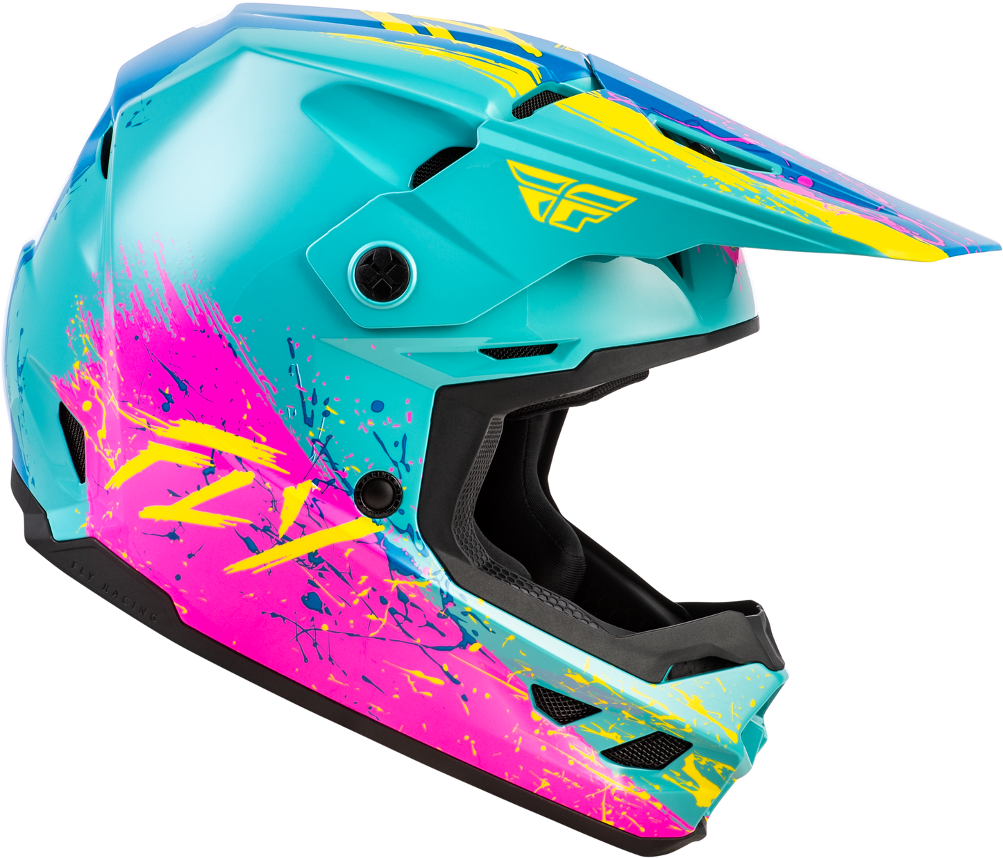 FLY Racing 2026 Youth Girls Kinetic Drip Helmet Turquoise/Pink/Yellow