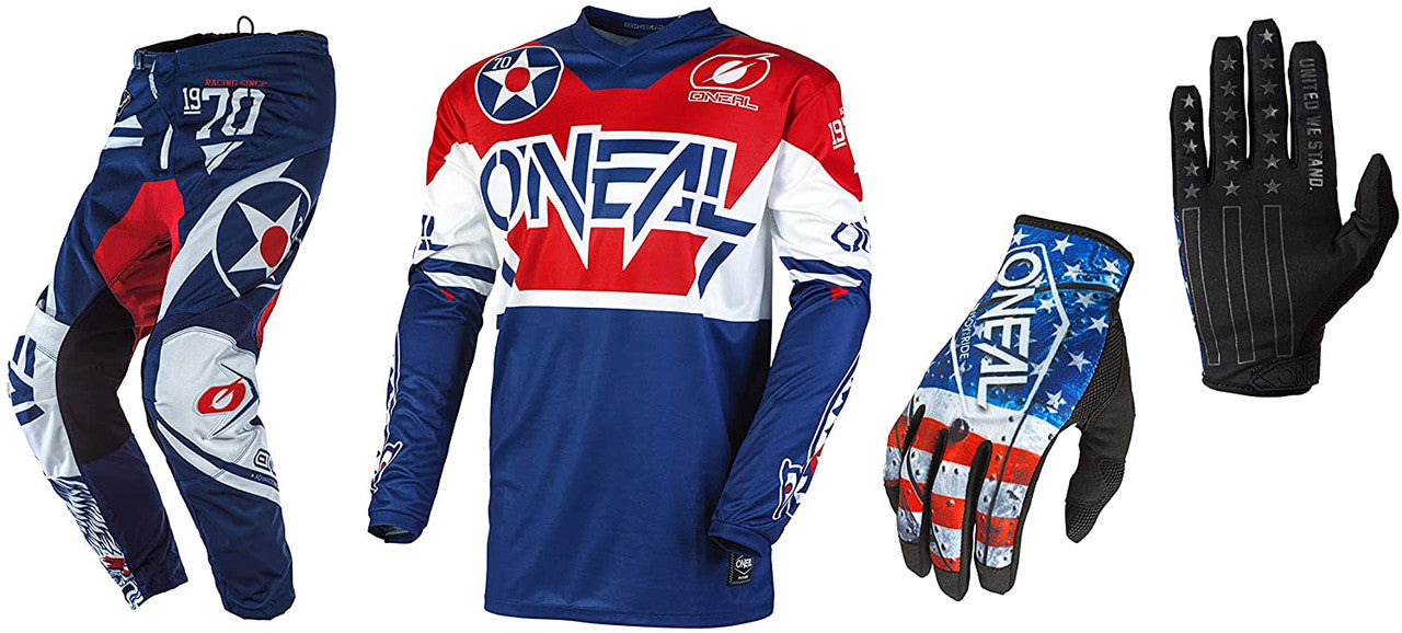 Oneal 2022 Element Warhawk Blue Jersey Pant Matrix USA Gloves Combo