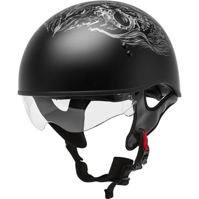 GMAX HH-65 Half Helmet - Ghost/RIP Naked Matte Black/Silver