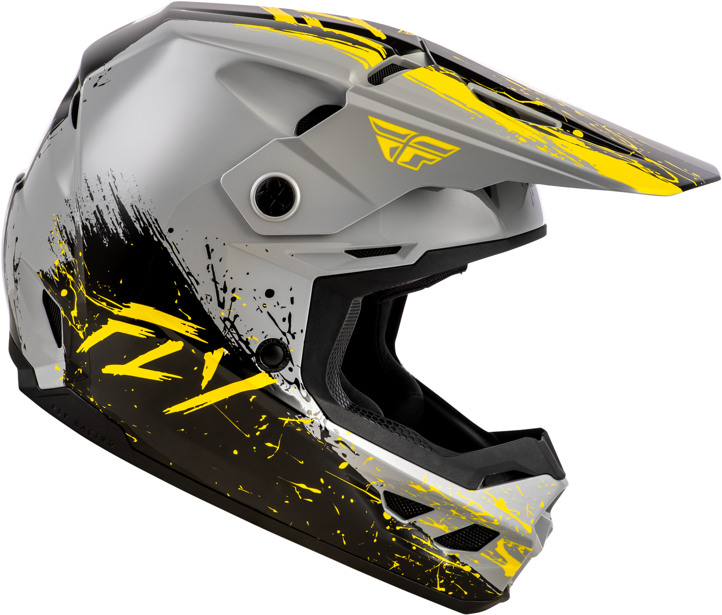 FLY Racing 2026 Youth Kinetic Drip Helmet Grey/Black/Yellow