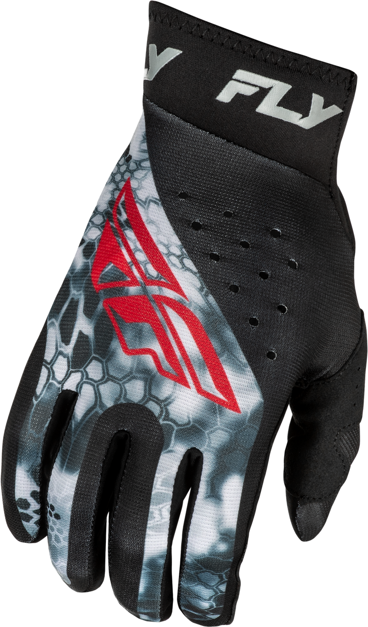 FLY Racing 2025 Youth Pro Lite Kryptek Gloves Black/Red/Grey Youth Large
