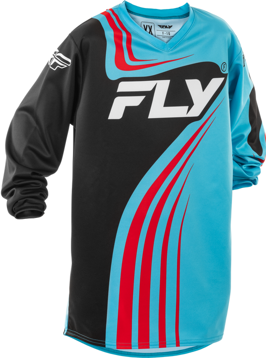 FLY Racing 2025 Youth F-16 Jersey Cyan/Black/Red