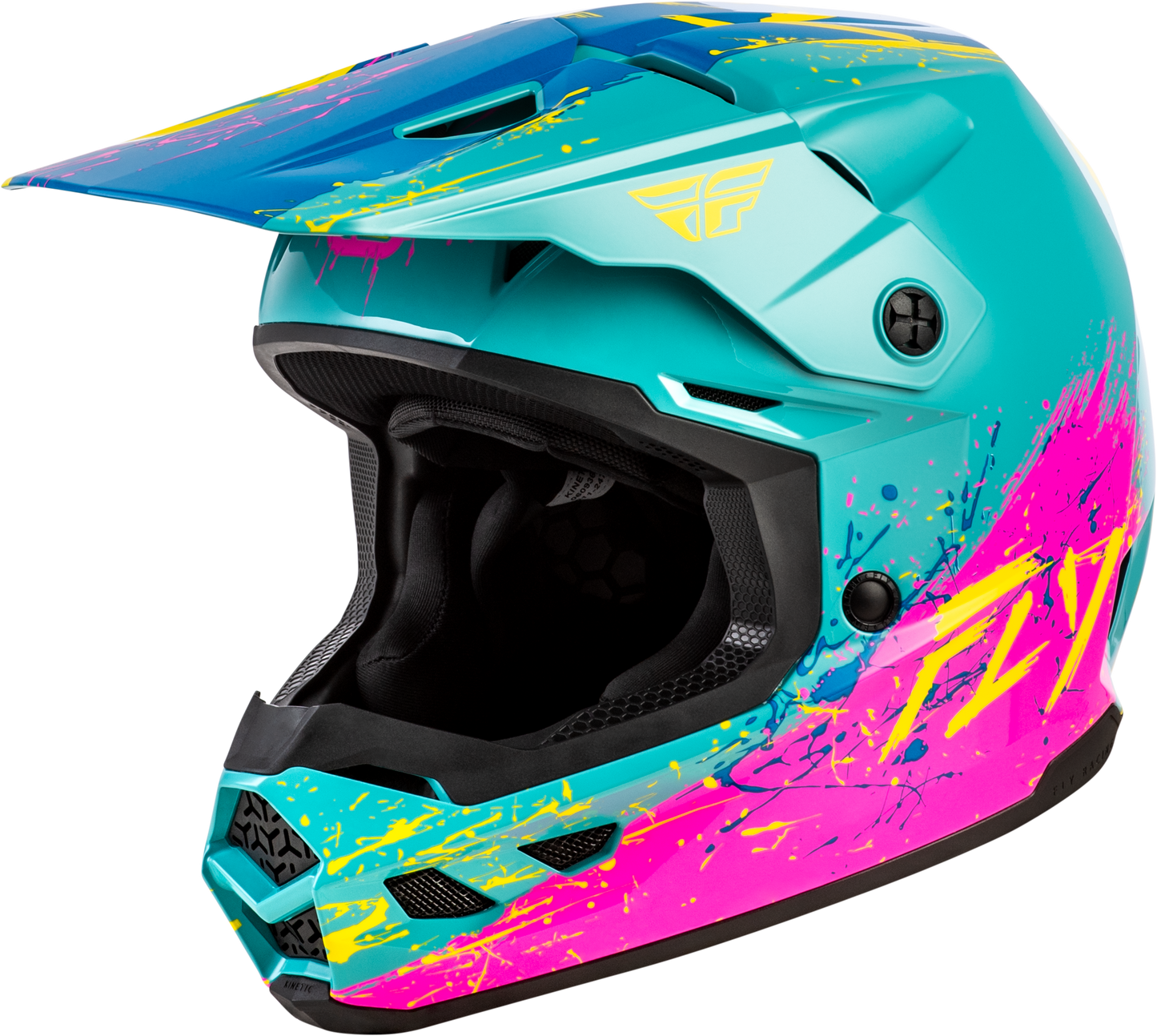 FLY Racing 2026 Youth Girls Kinetic Drip Helmet Turquoise/Pink/Yellow