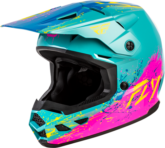 FLY Racing 2026 Youth Girls Kinetic Drip Helmet Turquoise/Pink/Yellow