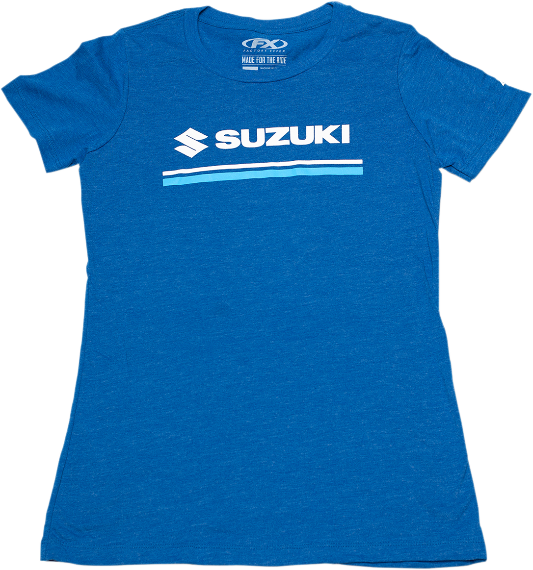 Factory Effex Womens Suzuki Stripes T-Shirt Heather Royal Blue