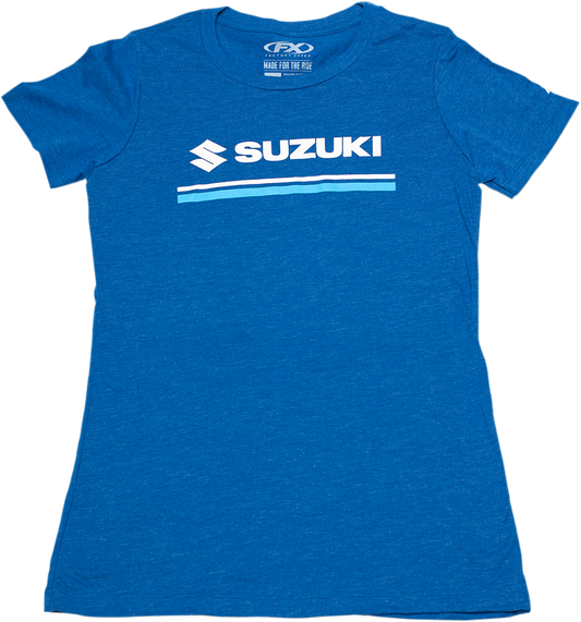 Factory Effex Womens Suzuki Stripes T-Shirt Heather Royal Blue