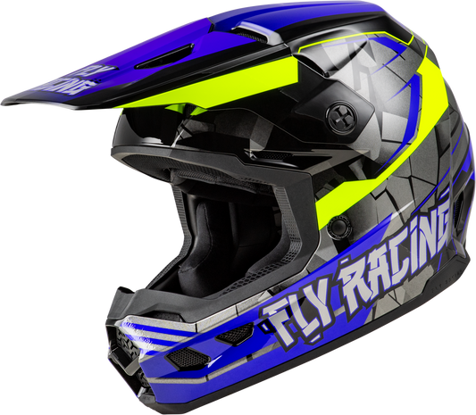 FLY Racing 2025 Youth Kinetic Scorched Helmet Blue/Grey/Hi-Vis