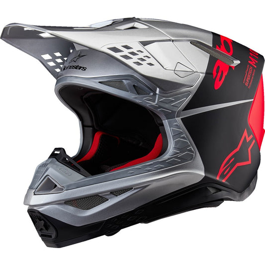 Alpinestars Supertech M10 Helmet Flood Glossy Silver/Black/Orange Fluo