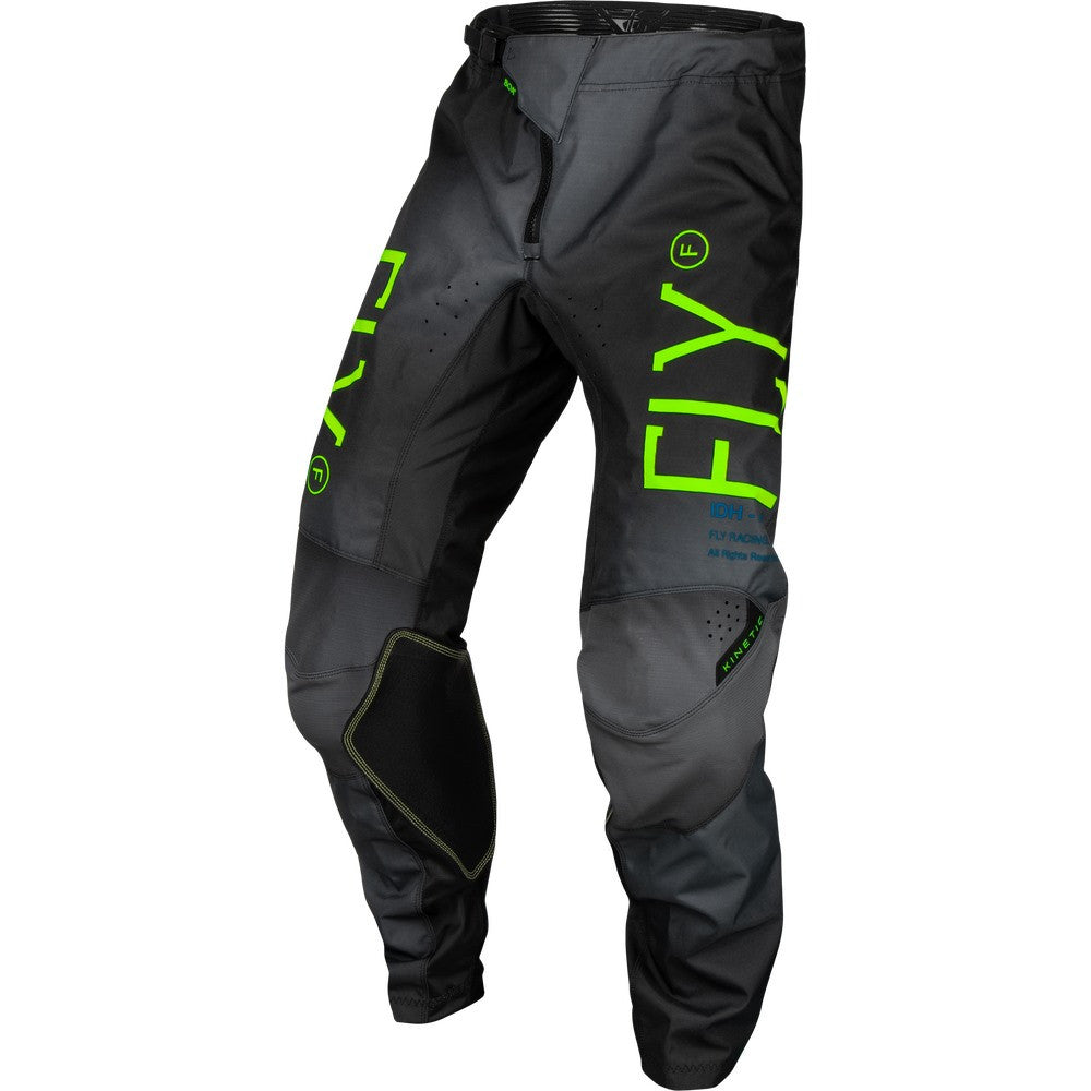FLY Racing 2024 Youth Kinetic Prodigy Jersey Pant Combo Charcoal/Neon Green/True Blue