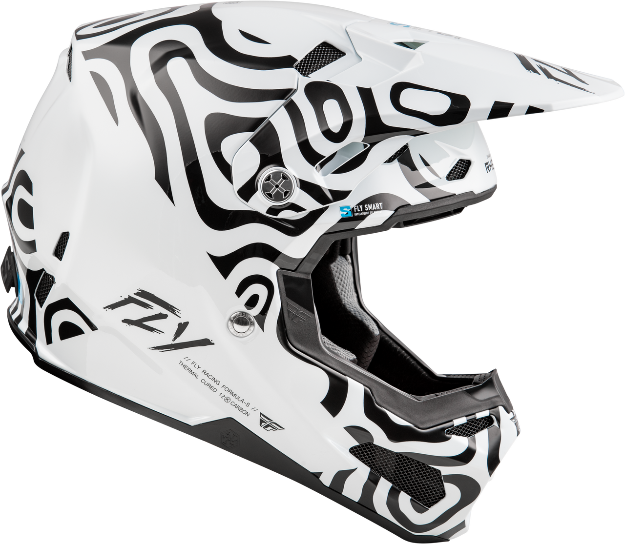 FLY Racing 2025 Youth Formula S Carbon Abyss Helmet White/Black Youth Large