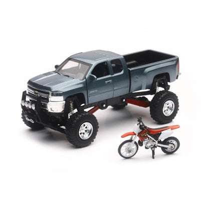 New Ray Replica 1:43 Scale Truck/Race Bike Chevy Grey/Honda Bike Red