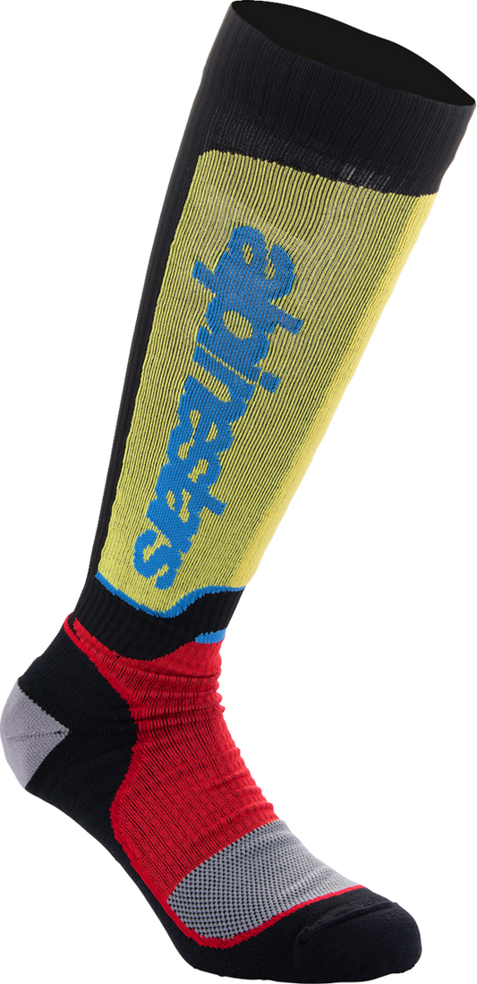 Alpinestars 2024 Youth MX Plus Socks - Black/White/Yellow/Blue