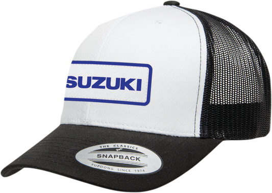 Factory Effex Suzuki Throwback Curved Bill Hat White-Black Mesh
