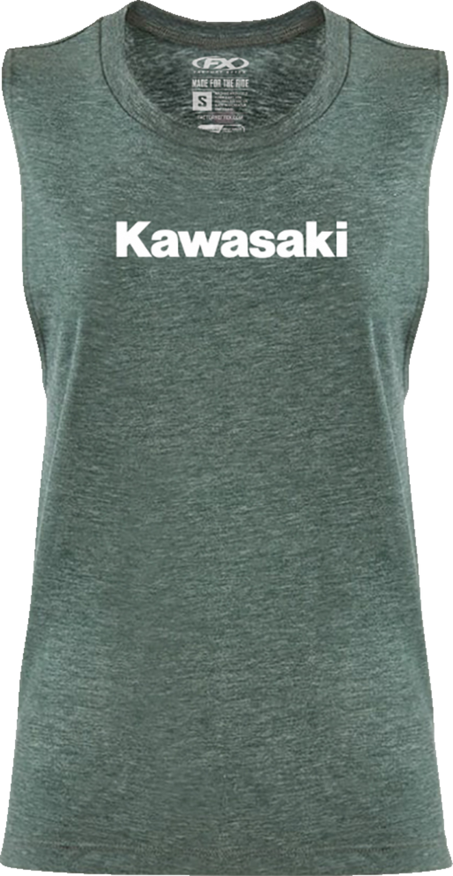 Factory Effex Womens Kawasaki Muscle Tank Top Heather Forest Green