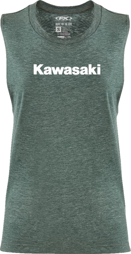 Factory Effex Womens Kawasaki Muscle Tank Top Heather Forest Green