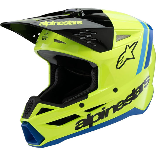 Alpinestars Youth Supertech SM3 Helmet Radium Yellow Fluo/Black/Blue Gloss