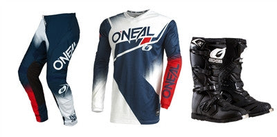 O'NEAL 2022 Element Racewear Blue/White/Red Jersey Pant Rider Boots Combo
