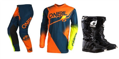 O'NEAL 2022 Element Racewear Blue/Orange Jersey Pant Rider Boots Combo