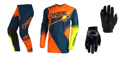 Oneal 2022 Element Racewear Blue/Orange Jersey Pant Matrix Gloves Combo