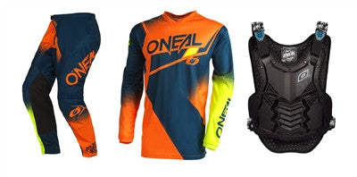 O'NEAL 2022 Element Racewear Blue/Orange Jersey Pant Chest Protector Combo