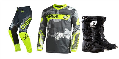 O'NEAL 2022 Element Camo Grey/Yellow Jersey Pant Rider Boots Combo