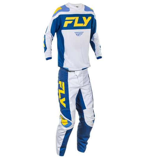 FLY Racing 2025 F-16 Jersey Pant Combo White/Dark Blue/Yellow