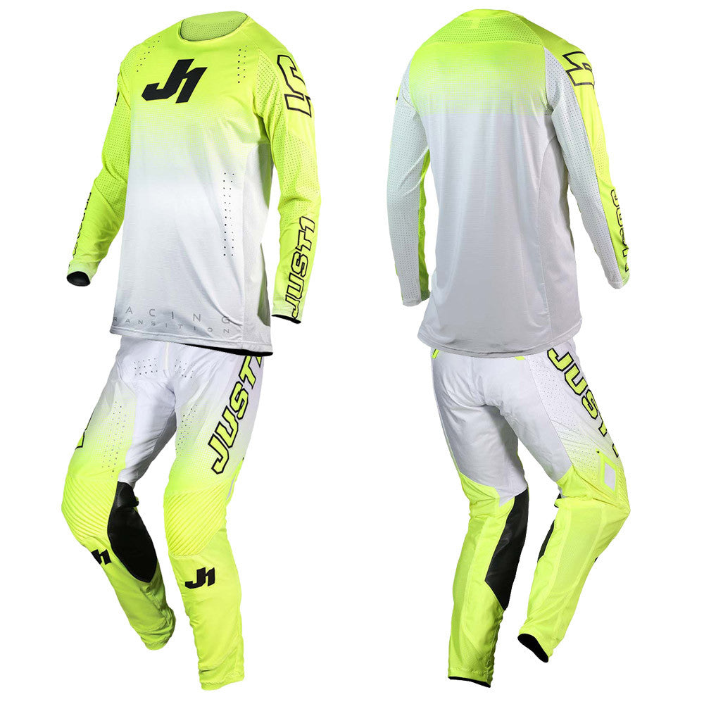 JUST1 2025 Moto Flex 2.0 Jersey Pant Combo White Transition Yellow Fluo
