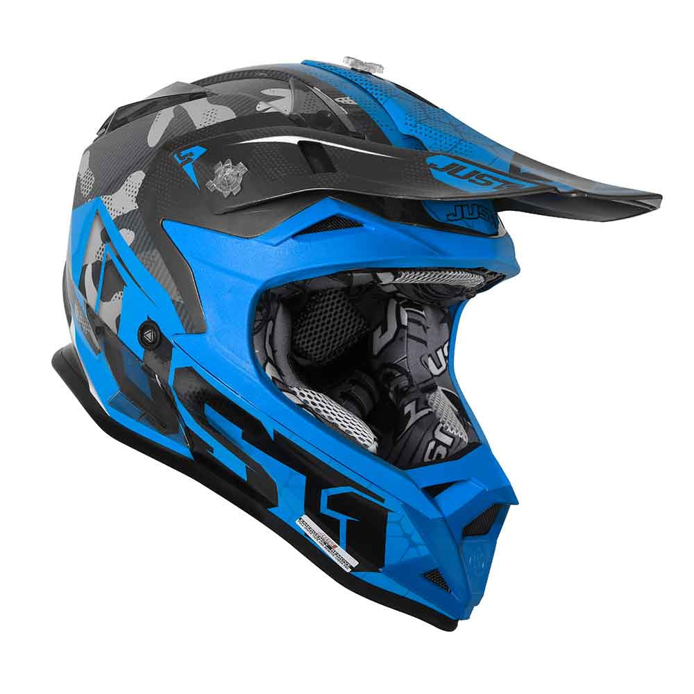 JUST1 Youth J32 Camo Offroad Helmet Gloss Black/Camo Fluo Blue