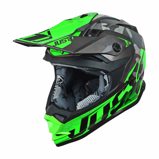 JUST1 Youth J32 Camo Offroad Helmet Gloss Black/Camo Fluo Green