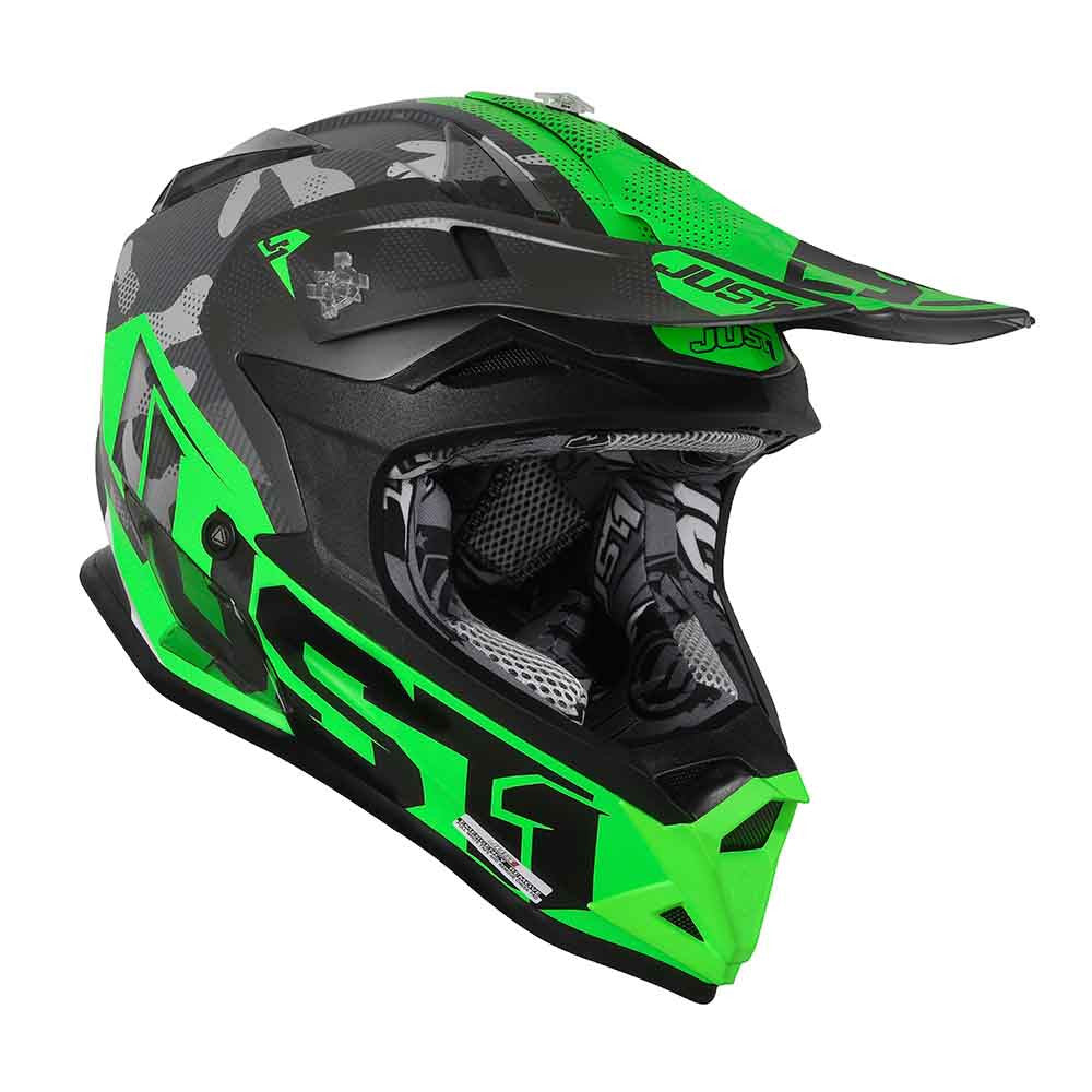 JUST1 Youth J32 Camo Offroad Helmet Gloss Black/Camo Fluo Green