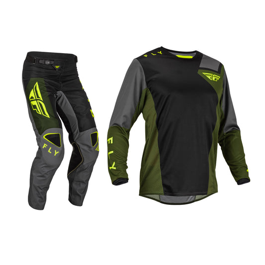 FLY Racing 2023 Kinetic Jet Jersey Pant Combo Black/Olive Green/Hi-Vis