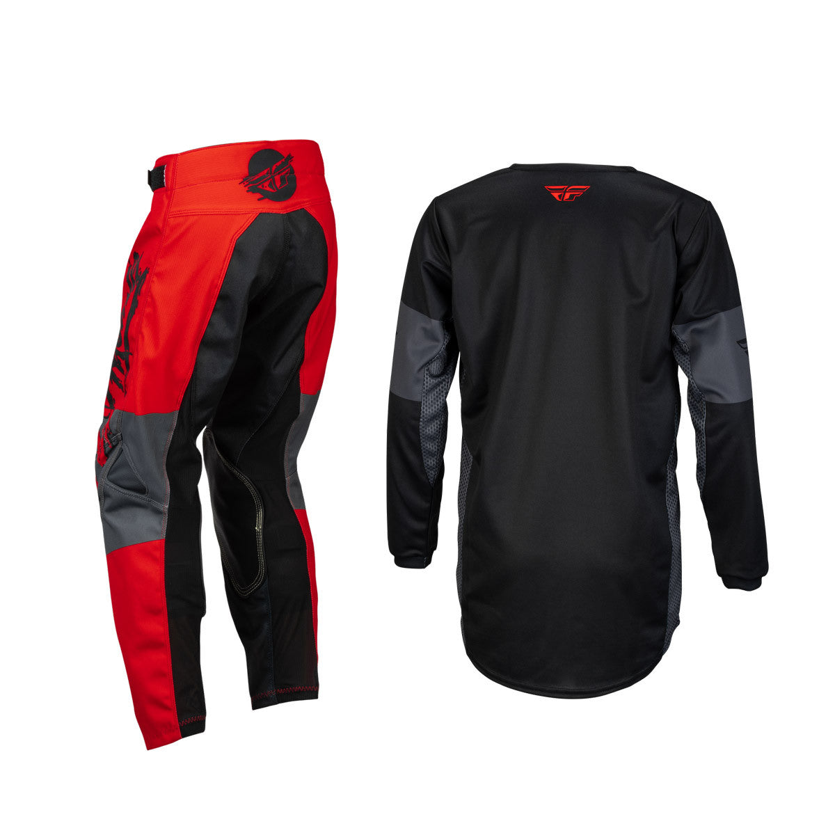 FLY Racing 2024 Youth Kinetic Khaos Jersey Pant Combo Black/Red/Grey