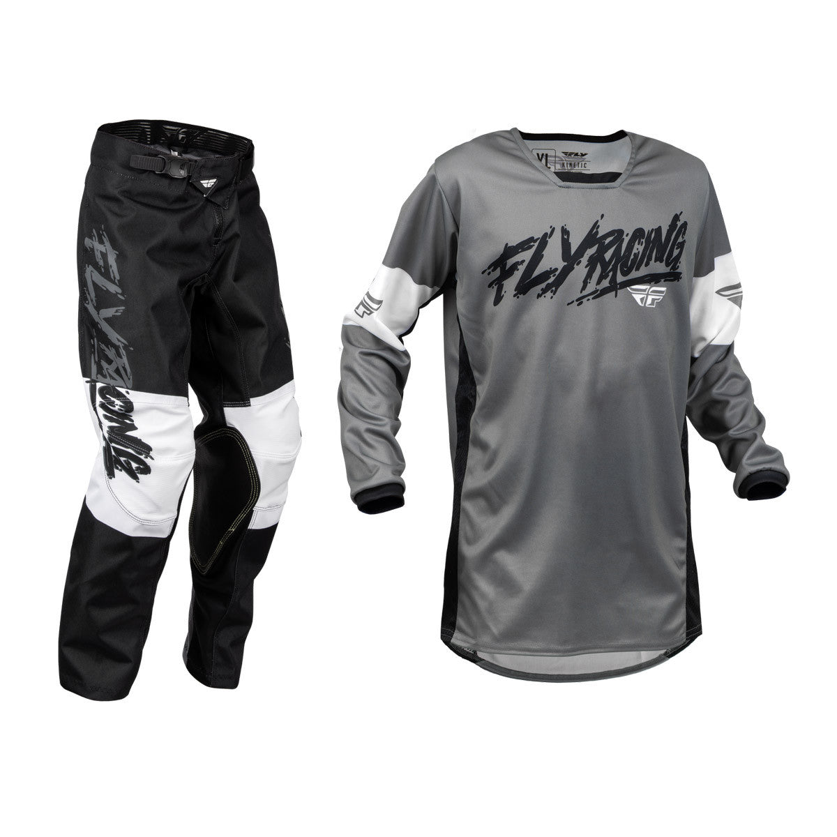 FLY Racing 2024 Youth Kinetic Khaos Jersey Pant Combo Grey/Black/White
