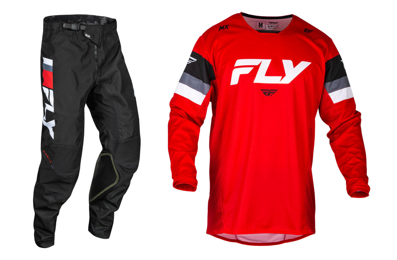FLY Racing 2024 Youth Kinetic Prix Jersey Pant Combo Red/Grey/White