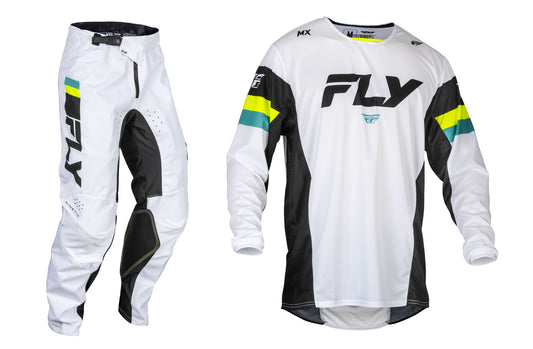 FLY Racing 2024 Kinetic Prix Jersey Pant Combo White/Black/Hi-Vis