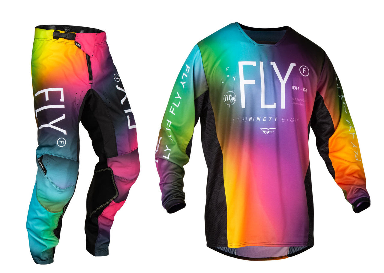 FLY Racing 2024 Youth Kinetic Prodigy Jersey Pant Combo Fuschia/Electric Blue/Hi-Vis
