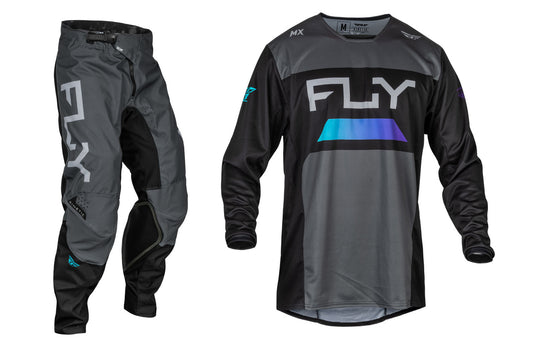FLY Racing 2024 Kinetic Reload Jersey Pant Combo Charcoal/Black/Blue Iridium
