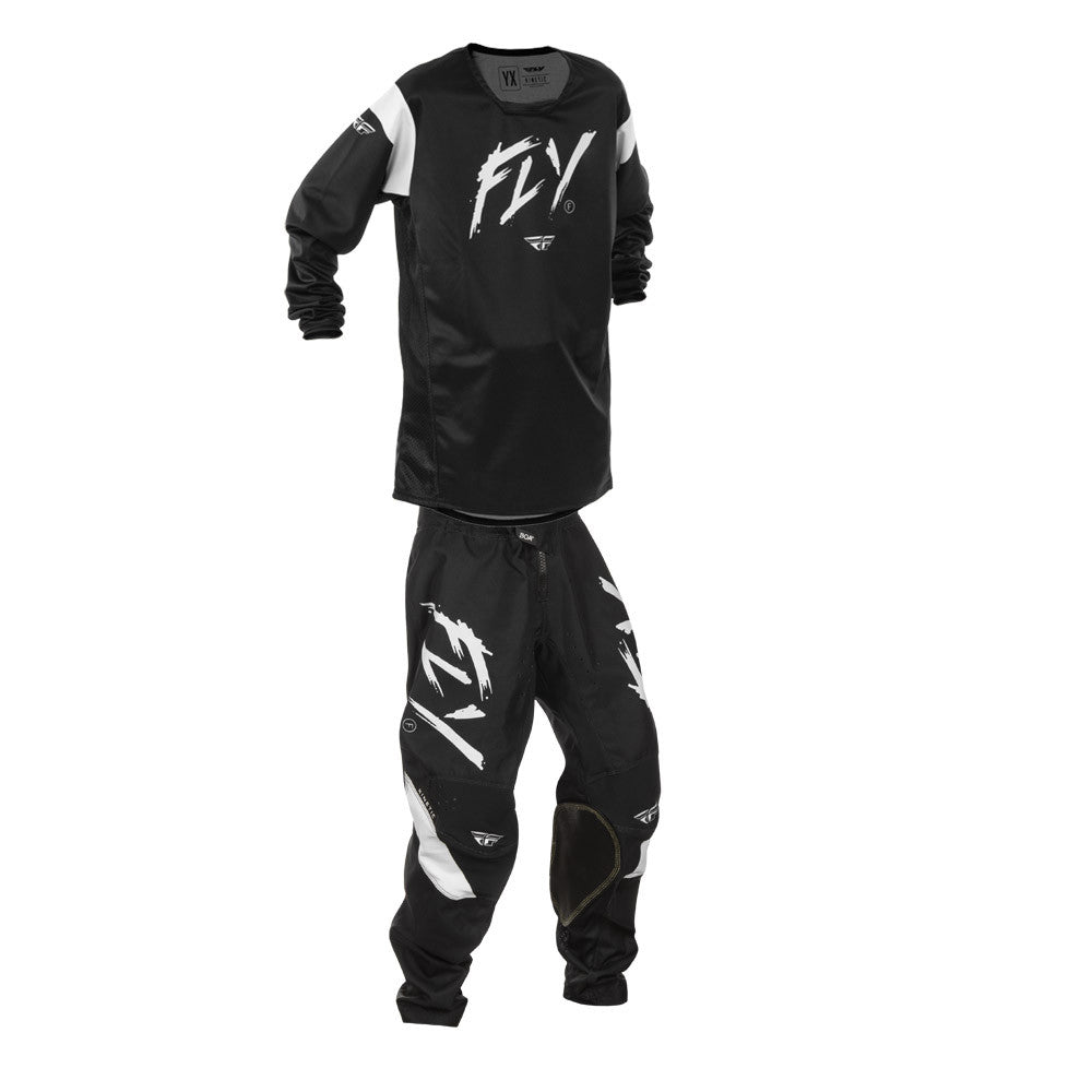 FLY Racing 2025 Youth Kinetic Stoke Jersey Pant Combo Black/White