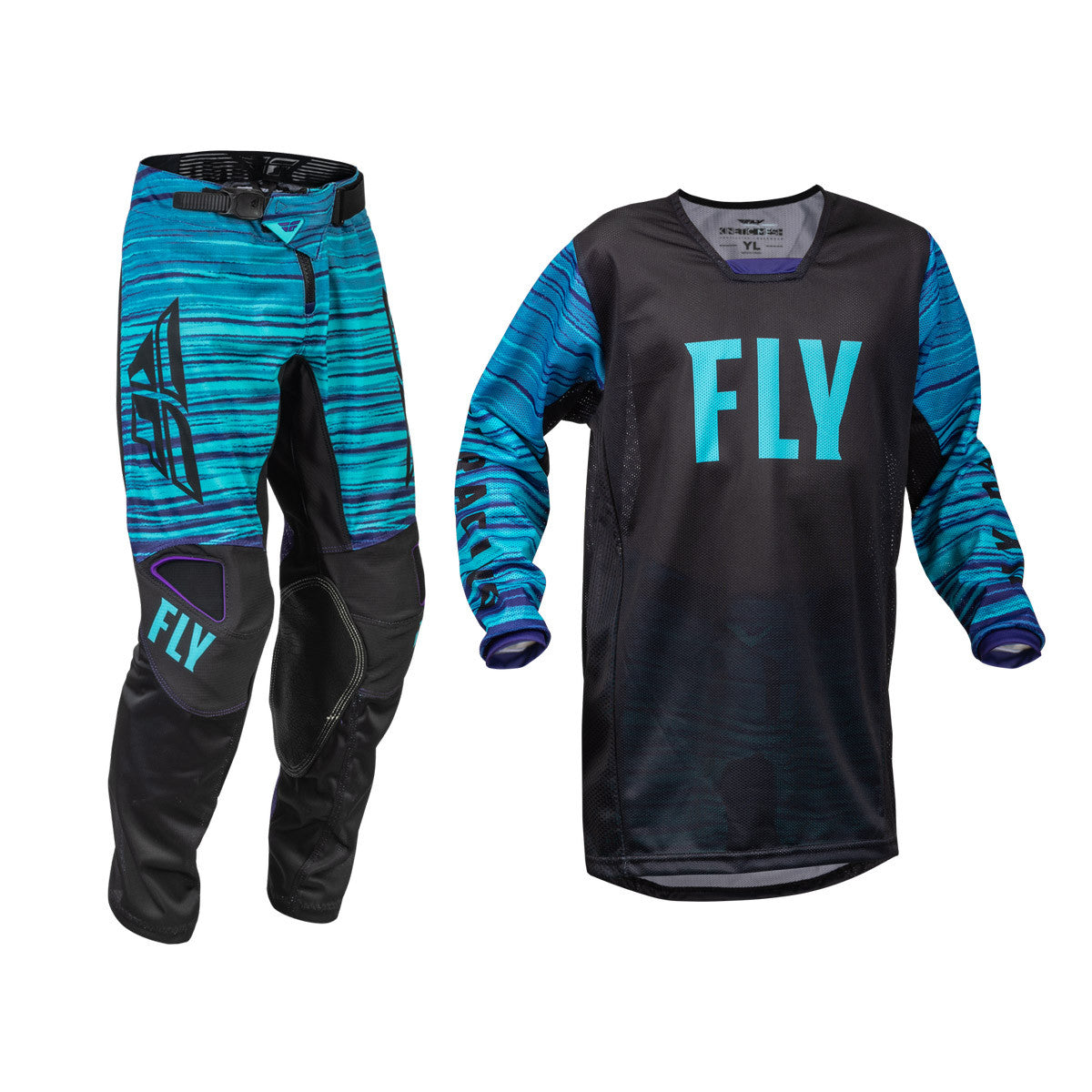 FLY Racing 2023 Youth Kinetic Mesh Jersey Pant Combo Black/Blue/Purple