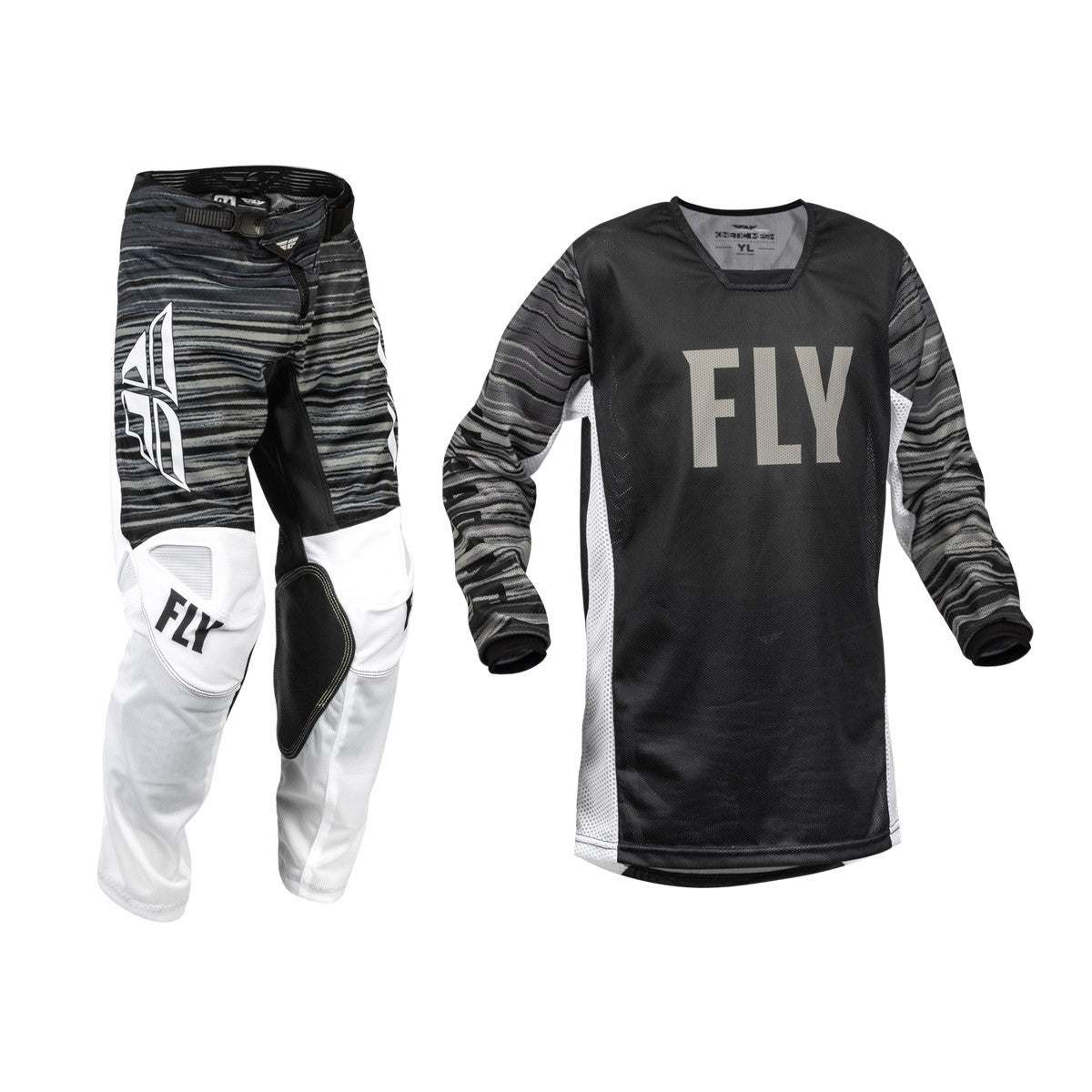 FLY Racing 2023 Youth Kinetic Mesh Jersey Pant Combo Black/White/Grey