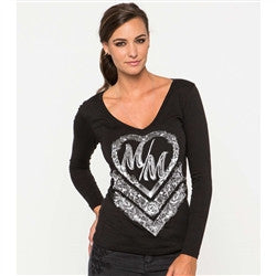 Metal Mulisha Womens Cross My Heart Long Sleeve Tee - Black - Small