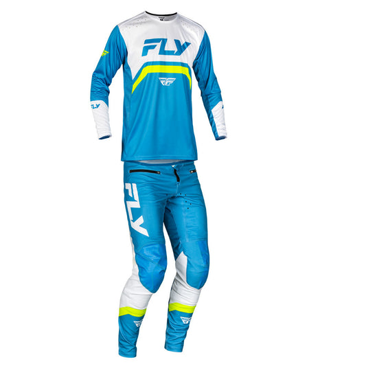 FLY Racing 2025 Youth Rayce Bicycle Jersey Pant Combo Blue/White/Lime Green